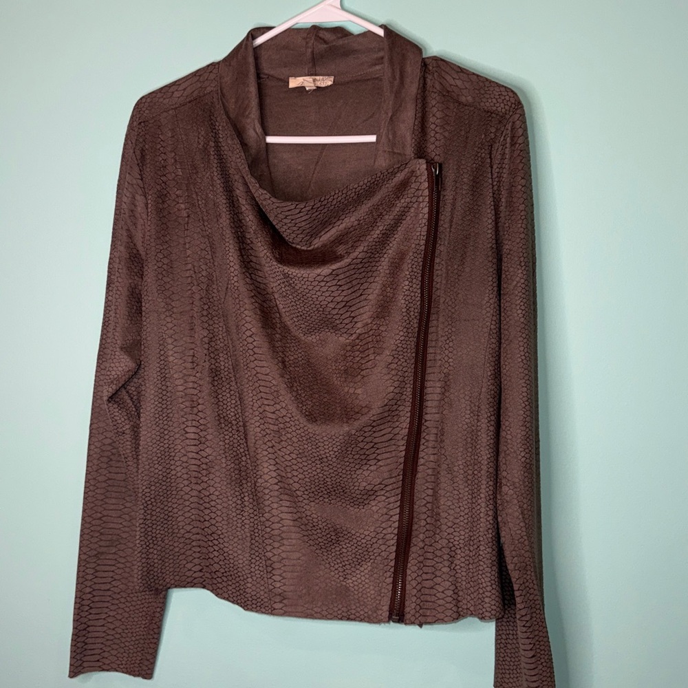Mystree Taupe snake design zip up scarf jacket - Picture 5 of 10